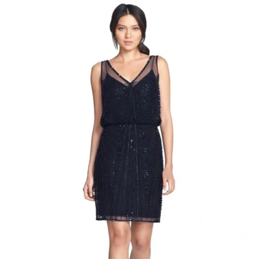 Adrianna Papell Beaded Blouson Dress Black 16